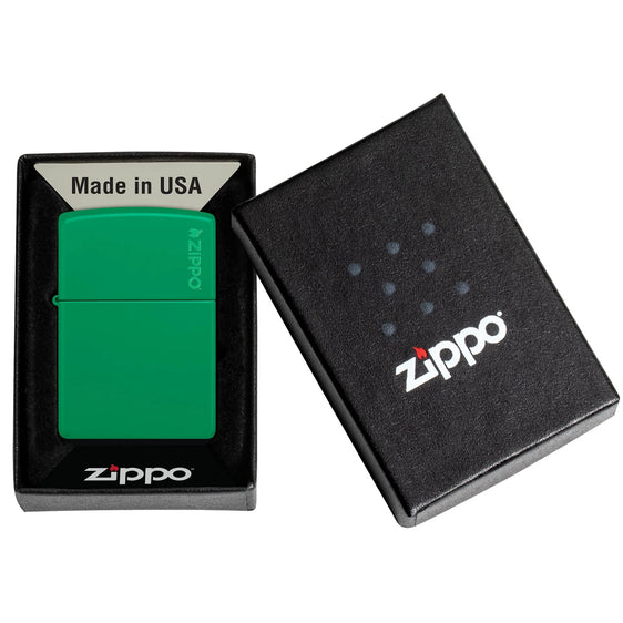 Zippo Lighter - Green Grass Matte w/ Zippo Logo
