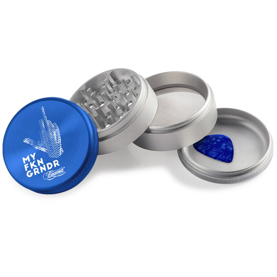 Beamer Aircraft Grade Aluminum 63MM Grinder - Middle Finger Blue-Silver