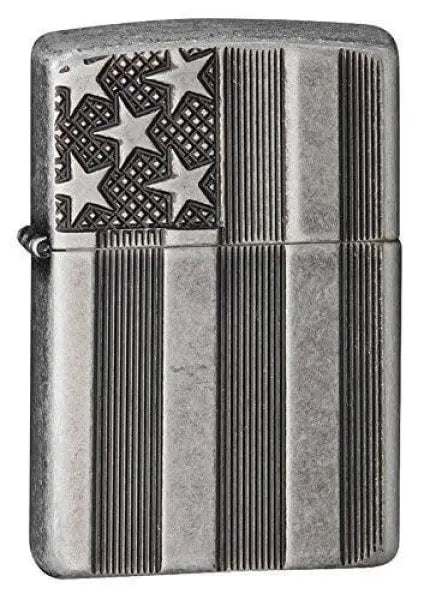 Zippo Lighter - American Flag Armor Antique Silver Plate