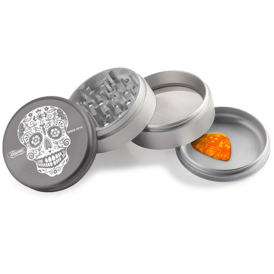 
Beamer Aircraft Grade Aluminum 63MM Grinder - Sugar Skull - Gray & Silver
