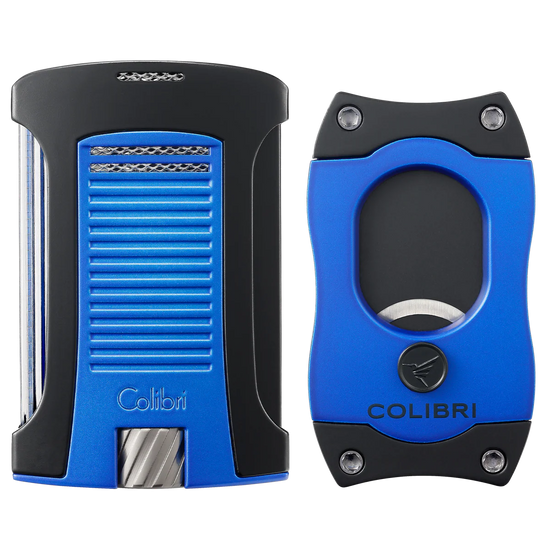Used Colibri Daytona Lighter & S-Cut Cutter Set Metallic Blue + Black