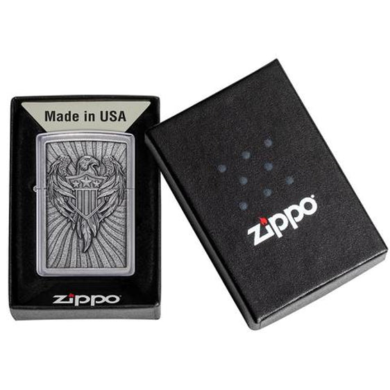 
Zippo Lighter - Eagle Shield Emblem Street Chrome Design
